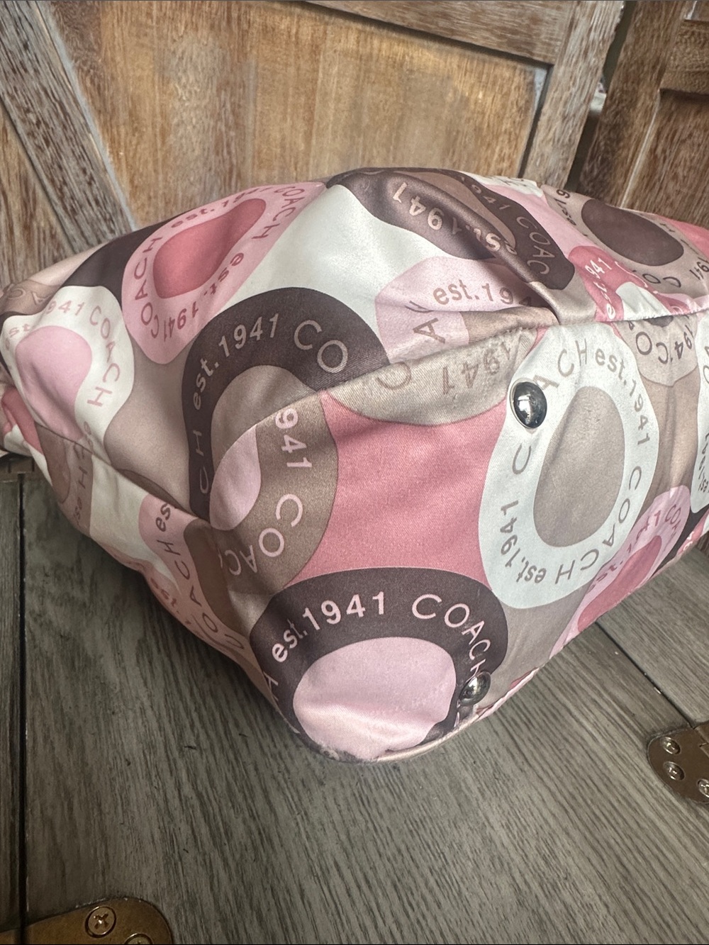 Coach Vintage Soho Snaphead Pink & Taupe Shoulder Tote Matching Wristlet RARE - Picture 6 of 16